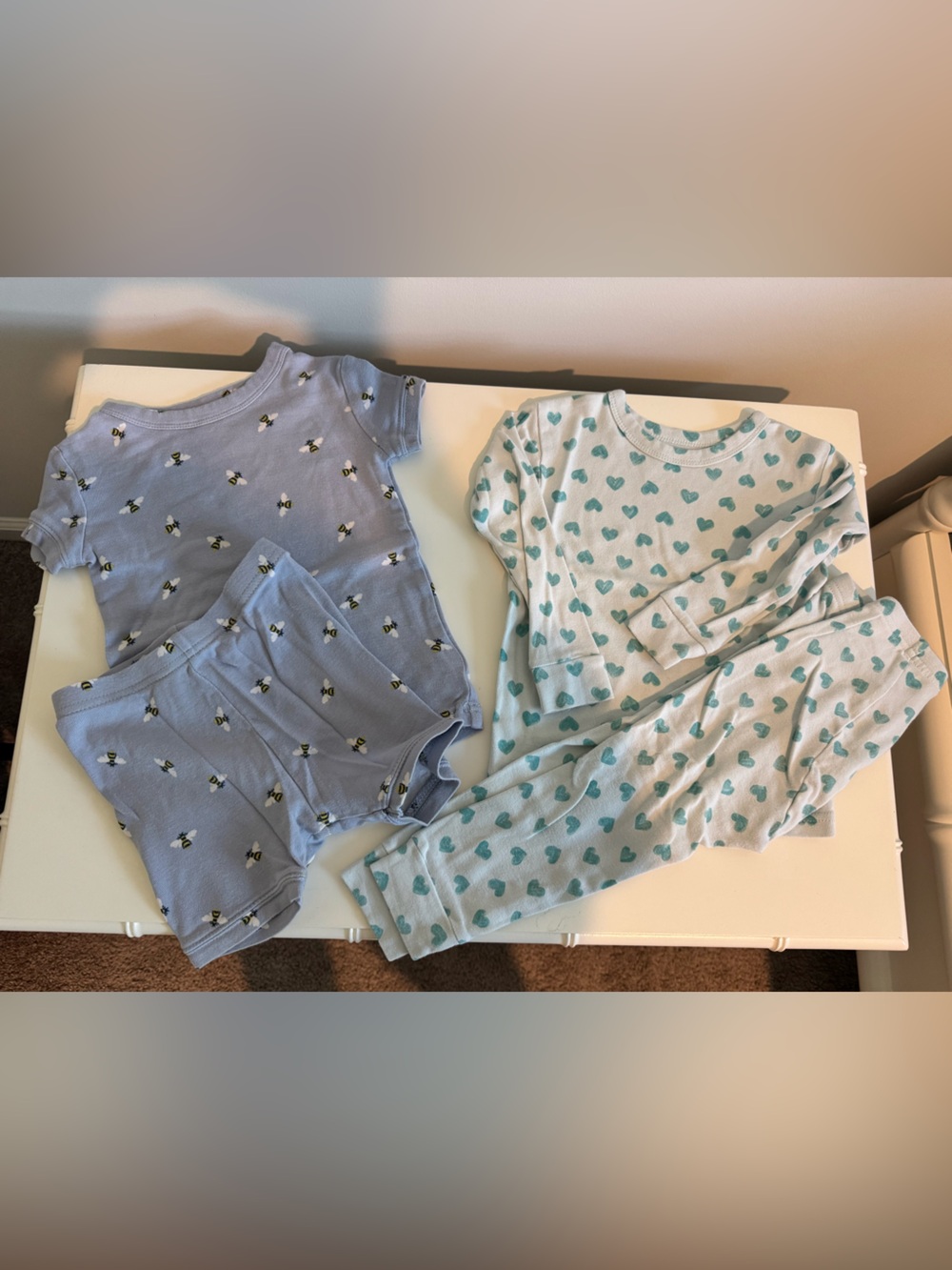 Baby Gap Organic Bee Print & Aqua Heart Pajama Set 2T